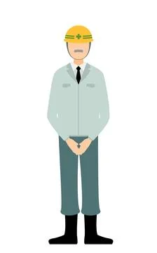 Simple illustration of a senior man supervisor wearing a helmet stand with .. Stock Illustration