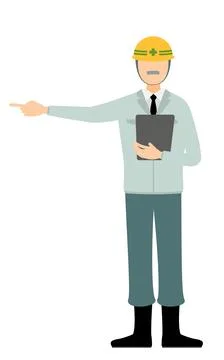 Simple illustration of a senior man supervisor wearing a helmet take the cl.. Stock Illustration