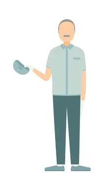 Simple illustration of a senior worker man wearing a cap taking off his hat.. Stock Illustration