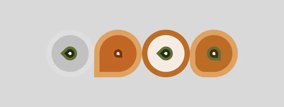 Simple illustration shows four circular objects with central eye motifs. Colo Stock Illustration