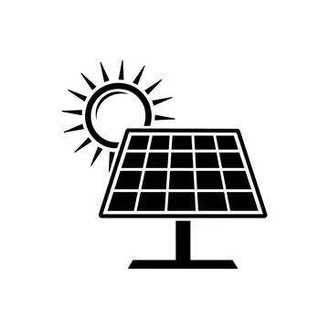 Simple Illustration of Solar Panel Powered by Sunlight Silhouette Design Stock Illustration