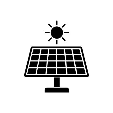 Simple illustration of a solar panel silhouette absorbing sunlight. Stock Illustration