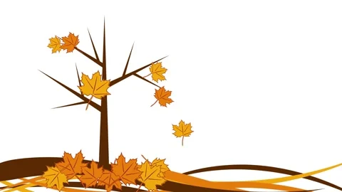 Simple illustration of a stylized autumn tree, shaken by the wind,  losing .. Stock Footage 312735378