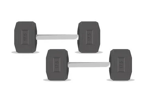 Simple illustration of two black dumbbells with gray handles Stock Illustration