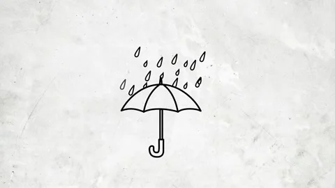 Simple Illustration of an Umbrella with Falling Rain, Symbolizing Protection Stock Footage 303581050