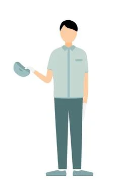Simple illustration of a worker man wearing a cap taking off his hat to greet Stock Illustration