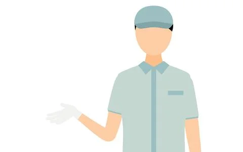 Simple illustration of a worker man wearing a cap speak with gestures Illustrazione stock