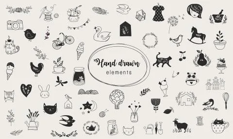 Simple illustrations, vector hand drawn elements, doodles Illustrazione stock