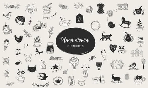 Simple illustrations, vector hand drawn elements, doodles Stock Illustration