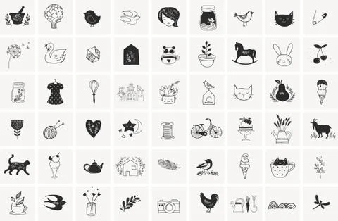 Simple illustrations, vector hand drawn elements, doodles 스톡 일러스트