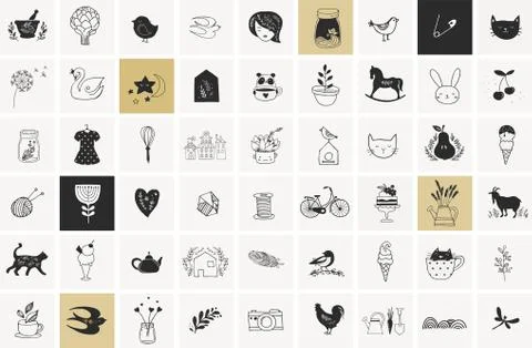 Simple illustrations, vector hand drawn elements, doodles Stockillustratie