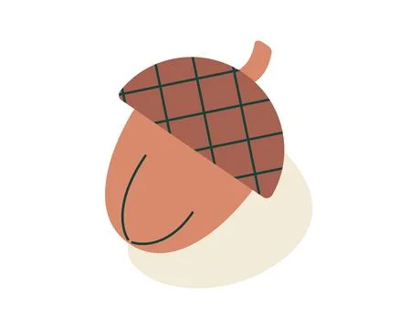 Simple image of an Acorn. Oak tree walnut. Acorn cap. Children drawing. Color Stock Illustration