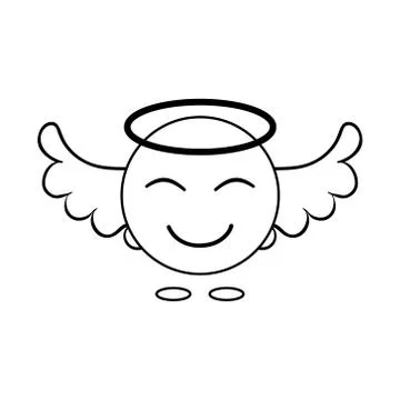 Simple image of an angel smiley with wings. Linear icon. Vector graphics Stock Illustration