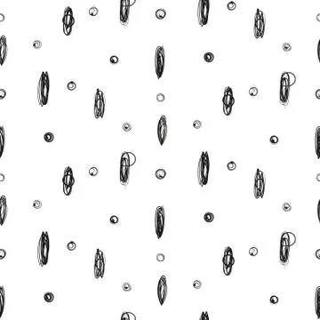 Simple imitation drawing ink point and circle scribble seamless pattern Stock Illustration