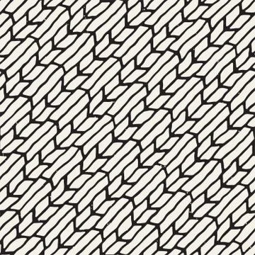Simple ink geometric pattern. Monochrome black and white strokes background Stock Illustration
