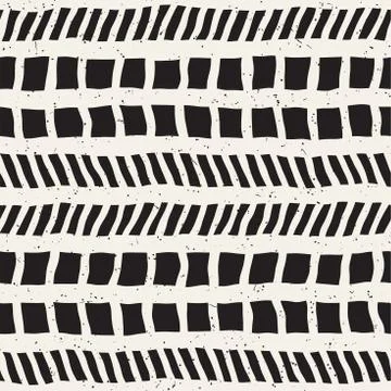 Simple ink geometric pattern. Monochrome black and white strokes background Stock Illustration