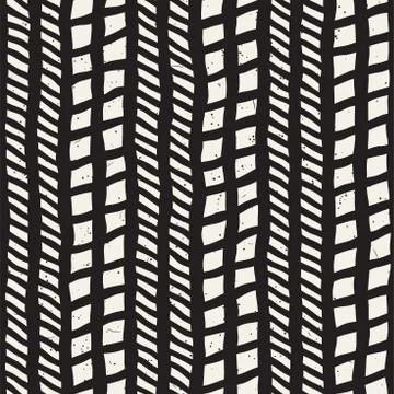 Simple ink geometric pattern. Monochrome black and white strokes background Stock Illustration