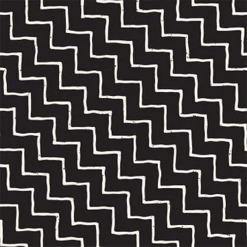 Simple ink geometric pattern. Monochrome black and white strokes background Stock Illustration