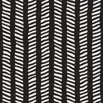 Simple ink zig zag lines geometric seamless pattern. Monochrome black and white Stock Illustration