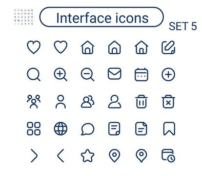 Simple interface outline icons set. Round mini vector icons. Pixel perfect. Illustrazione stock