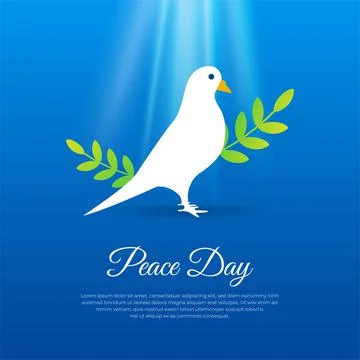 Simple International Day of Peace background with dove and sunshine. Stock Illustration