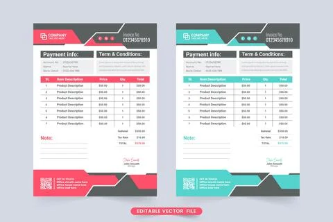 Simple invoice template vector with abstract shapes and product price section Illustrazione stock