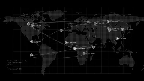 Simple IP Tracking HUD World Map Data Center Overlay Stock Footage 342060043