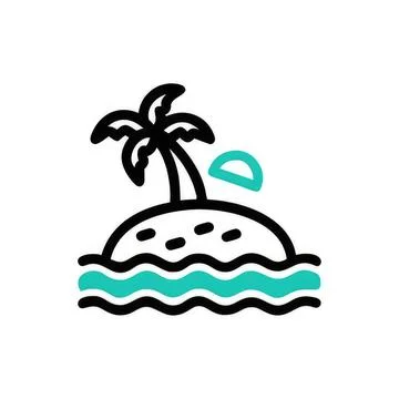 Simple island with palm tree and ocean waves Stock Illustration