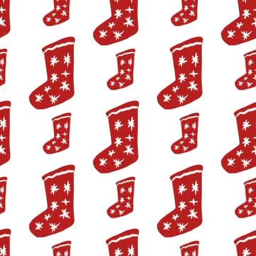 Simple isolated xmas socks seamless doodle pattern. New year red textile prin Stock Illustration