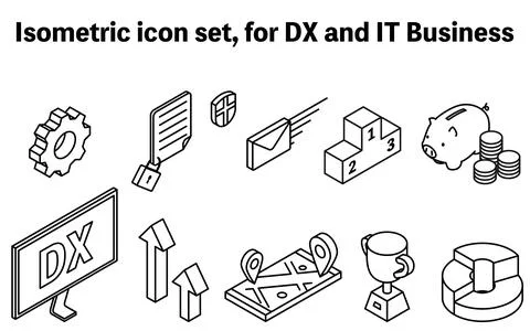 Simple isometric icon set for DX and IT business Stock Illustration