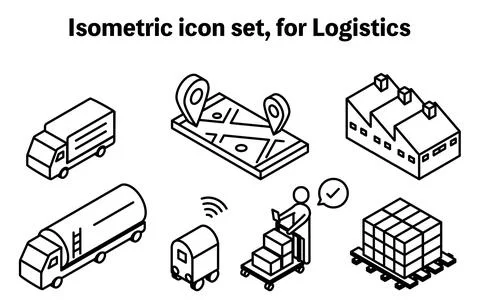 Simple isometric icon set for DX of logistics and distribution systems Stock Illustration