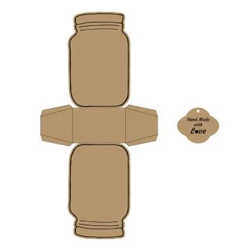Simple jar-shaped Packaging Box Die Cut Cube Template and tag with text Thank Stock Illustration