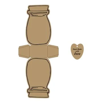 Simple jar-shaped Packaging Box Die Cut Cube Template and tag with text Thank Stock Illustration