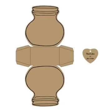 Simple jar-shaped Packaging Box Die Cut Cube Template and tag with text Thank Stock Illustration