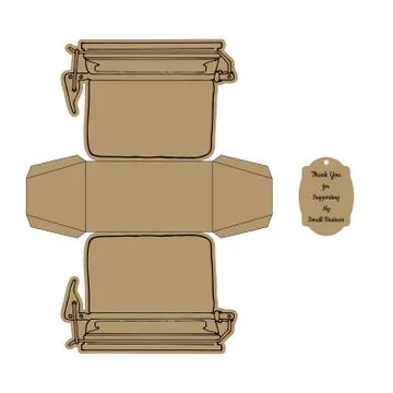 Simple jar-shaped Packaging Box Die Cut Cube Template and tag with text Thank Stock Illustration