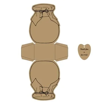 Simple jar-shaped Packaging Box Die Cut Cube Template and tag with text Thank Stock Illustration