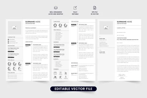 Simple job application CV template with experience and skill section for th.. Stock Illustration