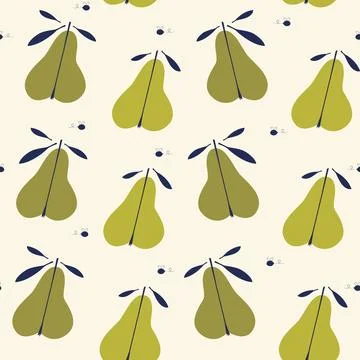 Simple juicy pears seamless pattern illustration. Aesthetic groovy pear fruit Stock Illustration