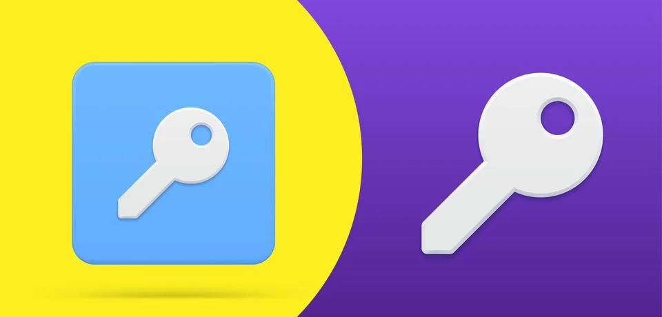 Simple key 3d icon button set vector illustration. Logotype metallic unlock e Stock Illustration