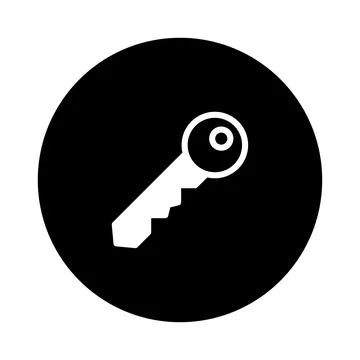 Simple key icon on a black circle background providing security access and .. Illustrazione stock