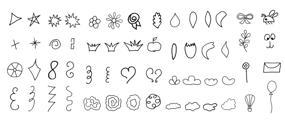 Simple kids set of elements, contours, doodling for paper, fabric, interior d Illustrazione stock