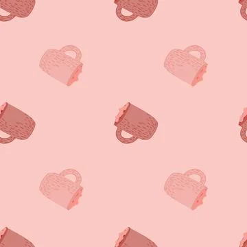 Simple kitchen seamless pattern with doodle hot chocolate cup elements. Pink Stock Illustration