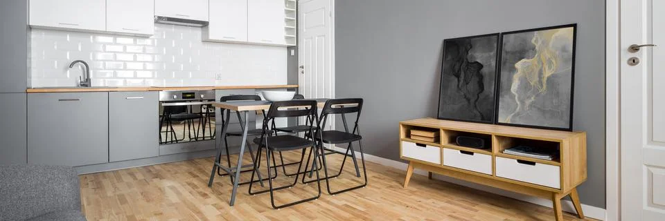 Simple kitchen with table Stock-Fotos