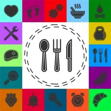 Simple Knife, Fork and Spoon Vector Icon Stock Illustration
