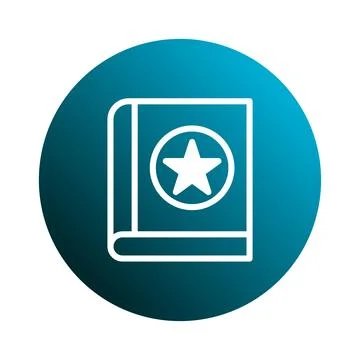 Simple knowledge book icon in blue circle with white star symbolizing educa.. Illustrazione stock