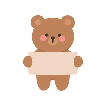 Simple Korean Bear Holding a Blank Sign Stock Illustration