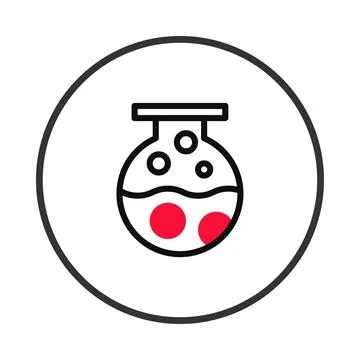 Simple lab flask icon illustration featuring liquid and bubbles, symbol of .. Stock Illustration