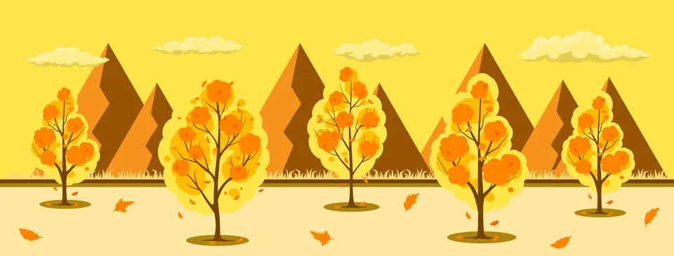Simple landscape mountain and tree under cloud Stock Illustration