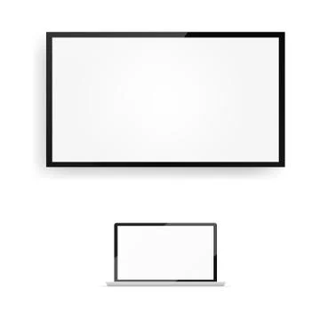 Simple Laptop With Blank Screen And Modern Clear TV LCD Illustration