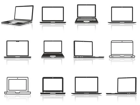 Simple laptop icons set. Computer notebook vector icons. Stock Illustration